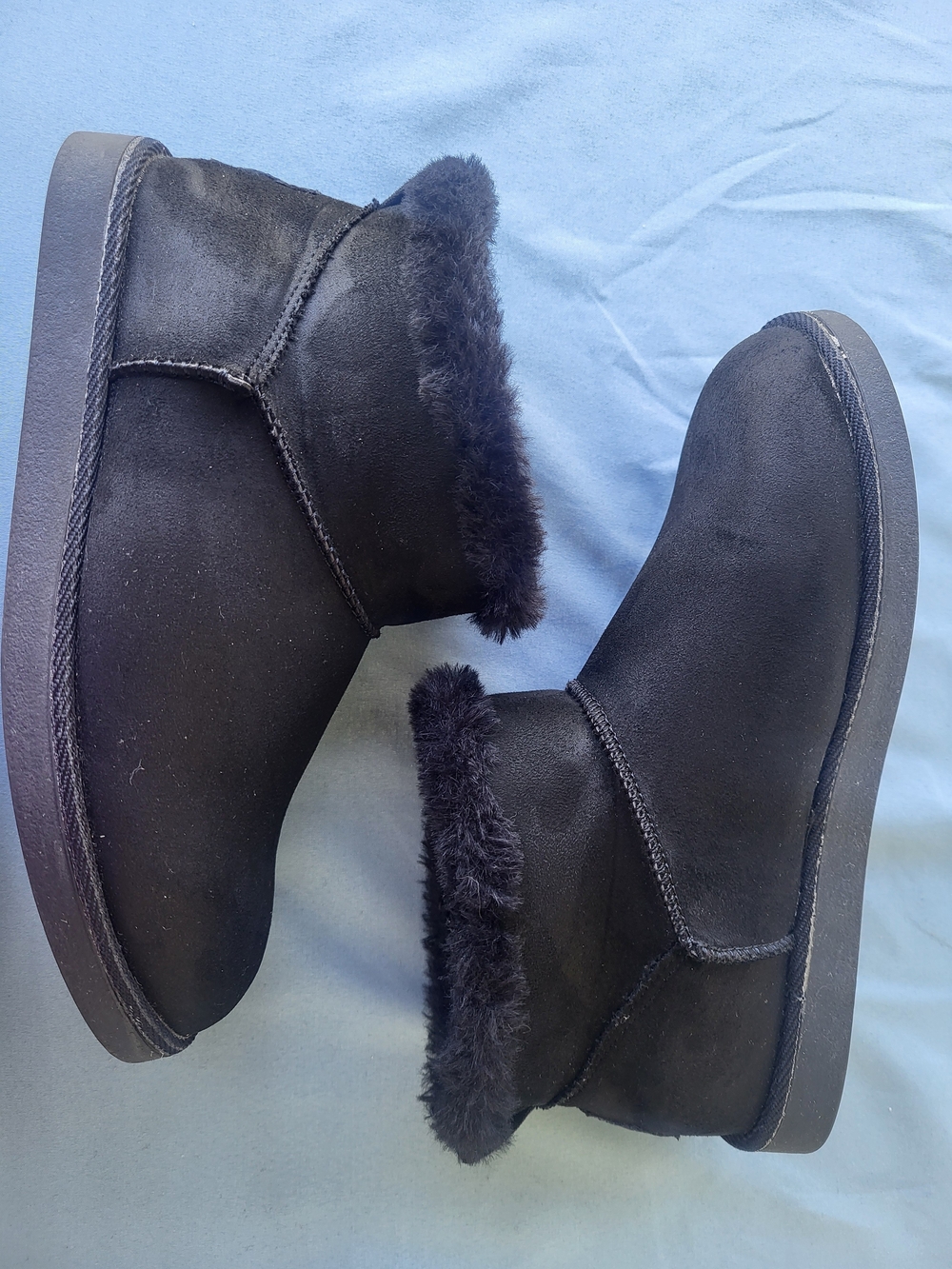 True Craft Black Faux-Suede Ankle Winter‎ Boots with Faux Fur Cuff